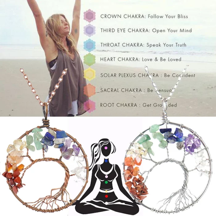 Natural Tree of Life Necklace 7 Chakra Crystal Stone Pendant Handmade Healing Colour Quartz Wedding Jewelry for Women Necklace - Image 2
