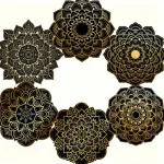 Set of 6 2D Black and Gold Mandala Theme Pattern Art Coasters Round Wooden Heat ResistantNon-SlipHomeDecorGiftMulti-Functional - Image 6