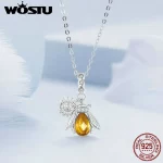 WOSTU Real 925 Sterling Brazil Citrine Crystal Honeybee Daisy Pendant Necklace For Women Wedding Party Bridal Gift Wholesale - Image 5