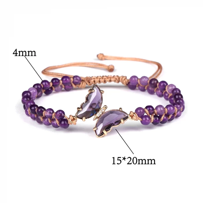 Purple Crystal Butterfly Charm Bracelet Handmade Braided Bracelet 4mm Natural Stone Amethysts Beads Wrap Bangles For Women Men - Image 6