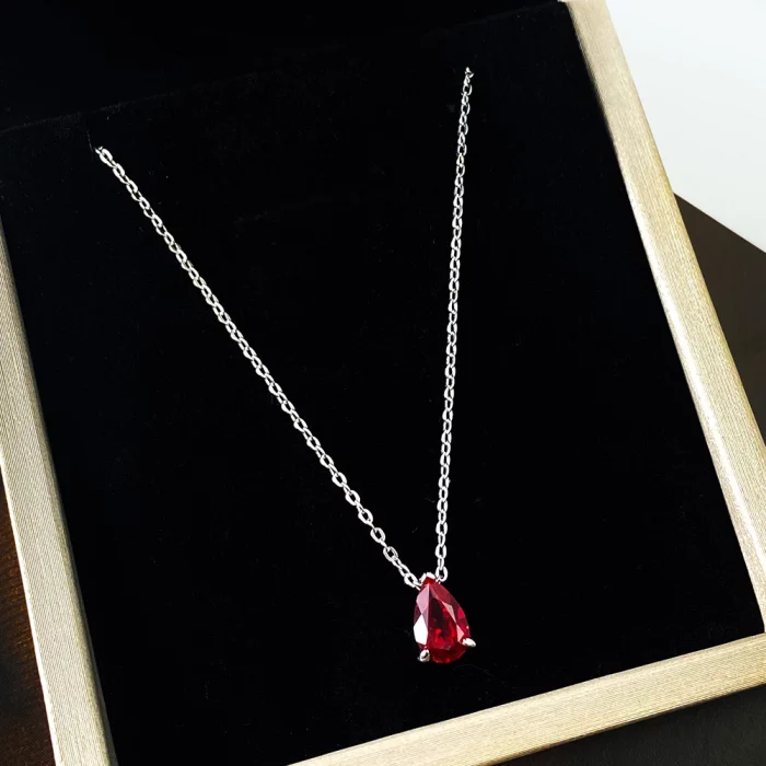 Serenity 1ct Pear Cut Natural Colombian Emeralds/Ruby Pendant Necklace for Women Gift S925 Sterling Silver Moissanite Necklace - Image 5