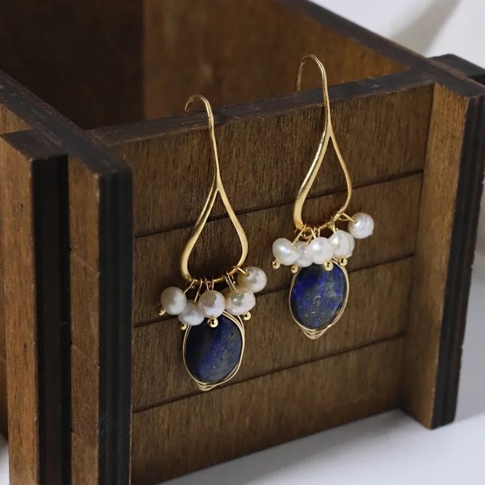 GLSEEVO Natural lapis lazuli Pearl Temperament Drop Earrings Women Girls Party Gift Original Design Luxury Jewellery Gift GE0988 - Image 3