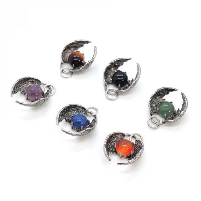 Angel Fly Wings Stone Pendant Necklace For Women Natural Amethyst Lapis Lazuli Cabachons Stone Pendants Necklaces Chain Jewelry - Image 3