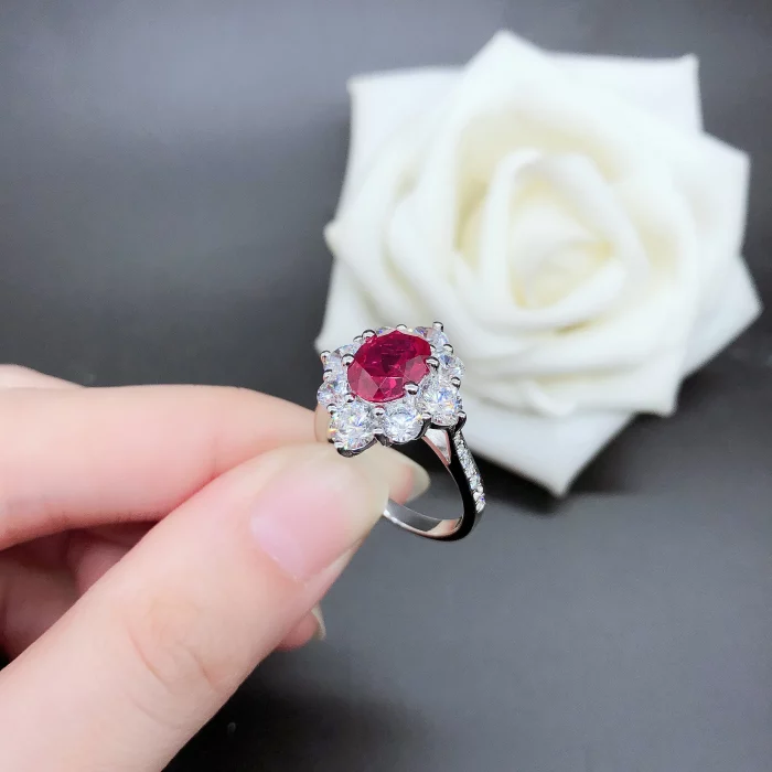 Pure White Gold AU750 Ring 2CT Natural Ruby Sapphire Diamond Engagement Ring For Women Beautiful Certified 18K Ring - Image 4