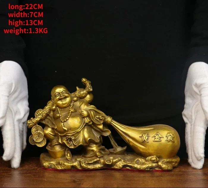 Lucky Copper Big Belly Laughing Buddha Maitreya Buddha Statue Ornament Opening Gift - Image 6
