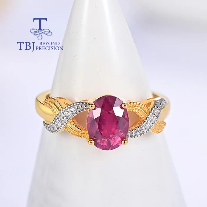 Solitare silver ring with natural filled ruby oval 6*8mm 2ct gemstones fine jewelry for women classic design - Image 3
