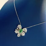 Halaile S925 Sterling Silver Lab-grown Emerald with Certificate Bowknot Pendant Necklace Fine Jewelry Neck Chain Gift for Women - Image 4
