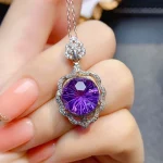 FS 12mm Natural Amethyst Pendant Necklace S925 Pure Silver With Certificate Fine Charm Wedding Jewelry for Women MeiBaPJ New - Image 3