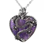 Vintage Animal Dragon Man Necklace Natural Stone Purple Crystal Heart Pendant for Women Amethysts Rose Pink Quartz Jewelry Gift - Image 2
