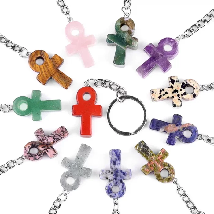 20x30mm Symbol of Life Shaped Keychain Handle Cross Quartz Fluorite Citrine Amethyst Pendants For Motorcycle Key Chain Love Gift - Image 5