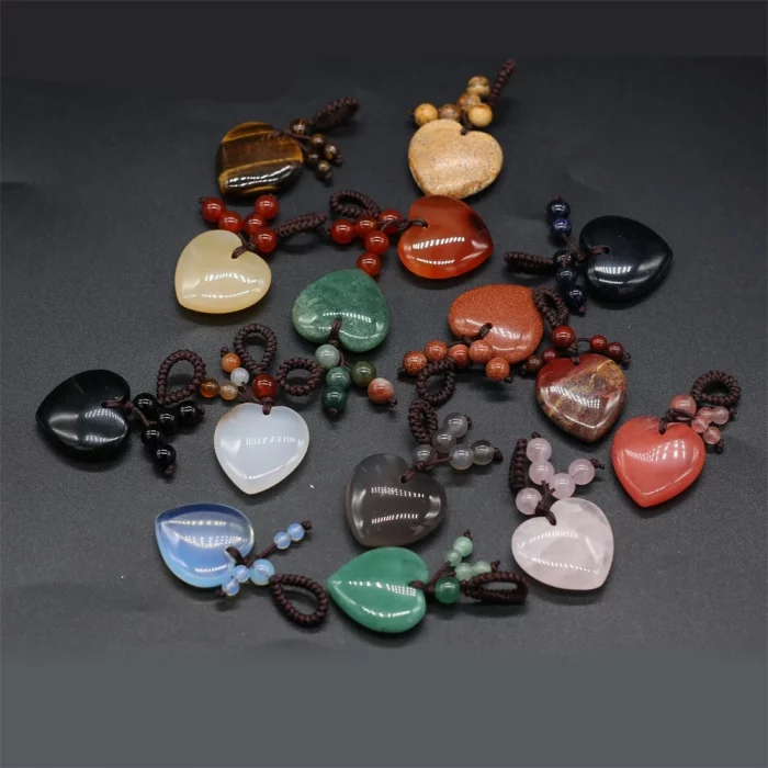 Rose Quartz Opal Agate Natural Stone Heart-Shaped Key Ring Aural Polishing Car Key Bag Decorative Pendant Gift - Image 7